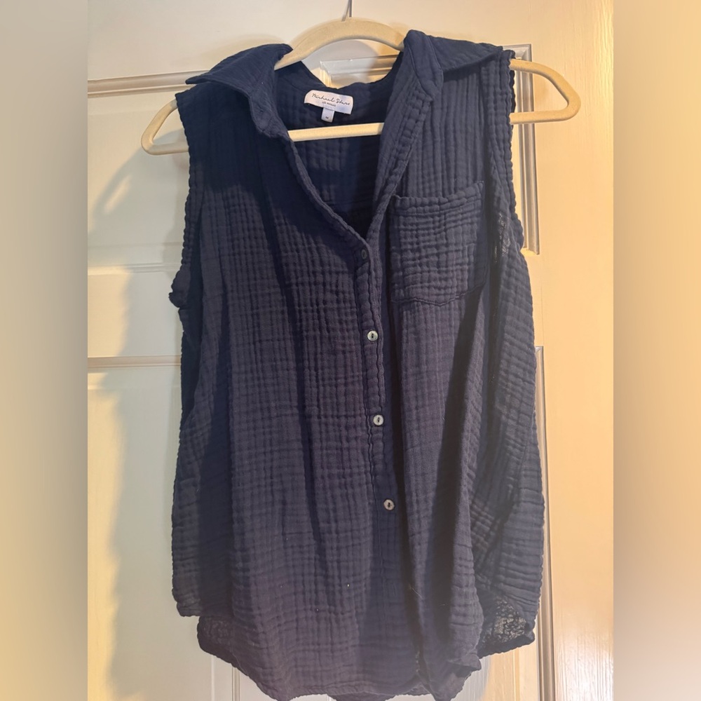 Michael Stars Dark Blue Sleeveless Button-Down Shirt